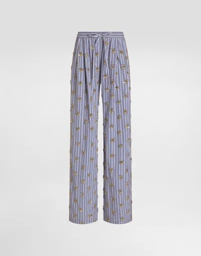 Dolce & Gabbana Poplin Trousers With Floral Embroidery In Multi