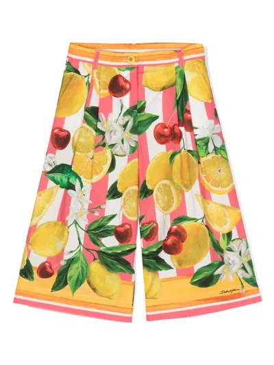 Dolce & Gabbana Kids' Poplin Trousers With Lemon And Cherry Print In Multicolour