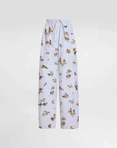 Dolce & Gabbana Poplin Trousers With Thread Floral Embroidery And Rhinestones In Multi