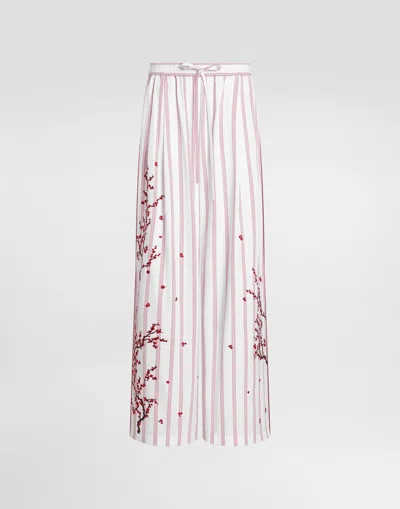 Dolce & Gabbana Poplin Trousers With Thread Floral Embroidery In Pattern