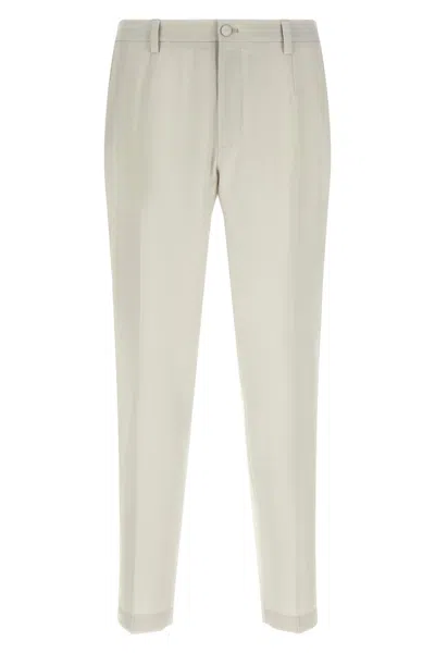 Dolce & Gabbana Wool Poplin Trousers Elastic Waist Belt Loops In White
