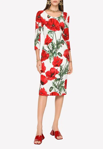 DOLCE & GABBANA POPPY PRINT CHARMEUSE DRESS,F6AWGT FSA4P HA3VN