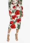 Dolce & Gabbana Poppy-print High-waisted Silk-blend Midi Skirt In Multicolor