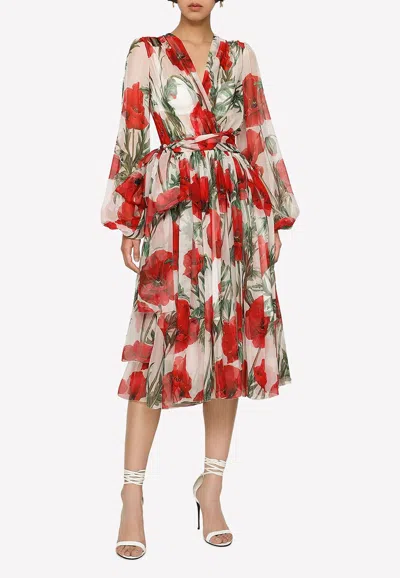 Dolce & Gabbana Floral-print Tiered Midi Dress In Multicolour