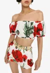 Dolce & Gabbana Poppy-print Cropped Top In Multicolor