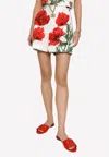 Dolce & Gabbana Poppy Print Cotton Poplin Mini Shorts In Multicolor
