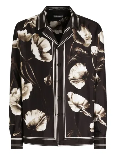 Dolce & Gabbana Poppy-print Shirt In Brown