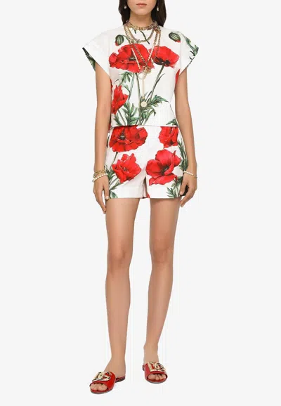 Dolce & Gabbana Poppy-print Short-sleeved Top In Multicolor
