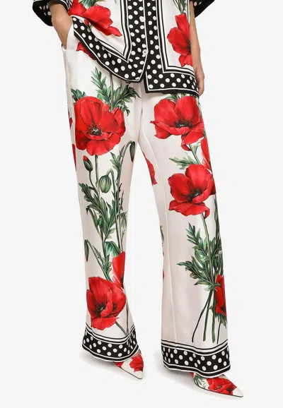 Dolce & Gabbana Floral-print Silk-twill Wide-leg Pants In Multi