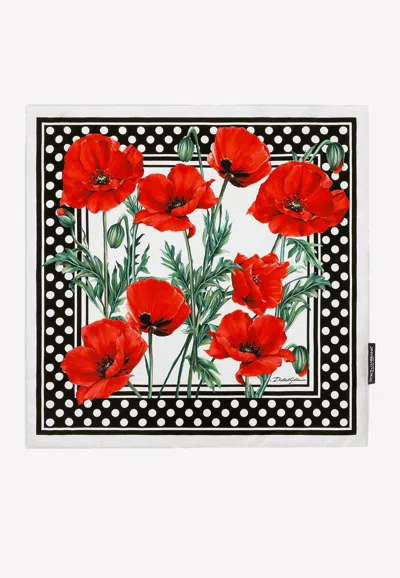 Dolce & Gabbana Poppy-print Twill Silk Scarf In Multicolor