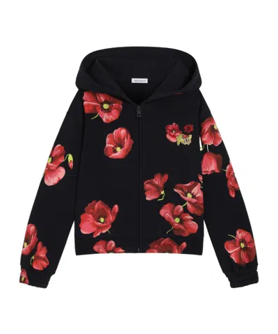 Dolce & Gabbana Poppy-print Cotton Sweatshirt In Black