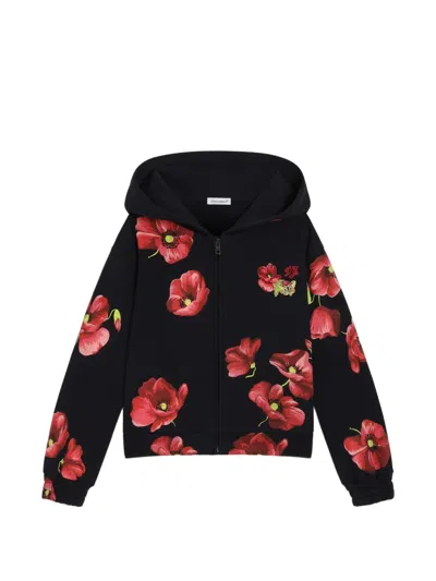Dolce & Gabbana Kids' Poppy-print Cotton Sweatshirt In Black