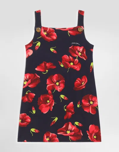 Dolce & Gabbana Kids' Poppy-print Interlock Dress In Blue