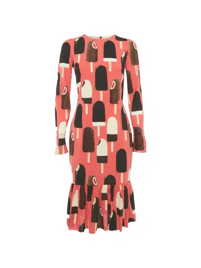 Pre-owned Dolce & Gabbana Popsicle-print Ruffled Midi Dress In Pink