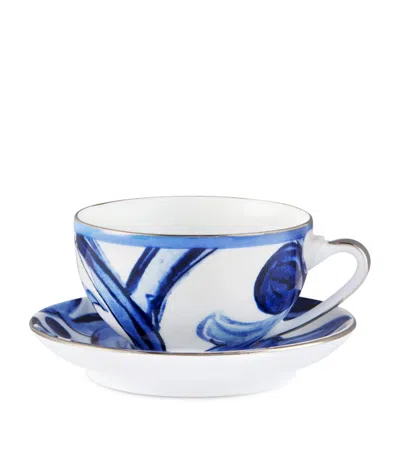 Dolce & Gabbana Porcelain Blu Mediterraneo Teacup And Saucer In Blue