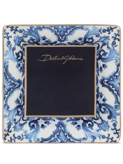 Dolce & Gabbana Porcelain Decorative Tray In Blau