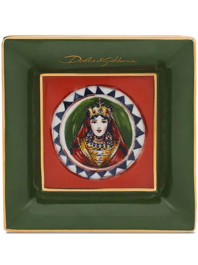 Dolce & Gabbana Porcelain Decorative Tray In Grün