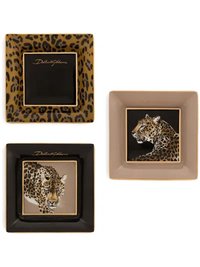 Dolce & Gabbana Porcelain Trinket Tray (set Of Three) In Brown