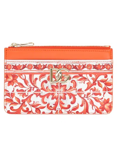 Dolce & Gabbana Portacarte In Vitello Stampa Maiolica In Orange