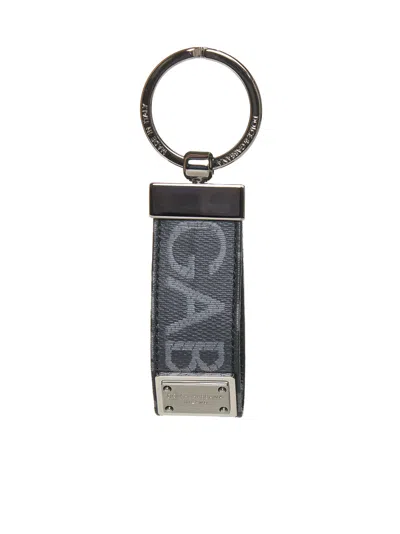 Dolce & Gabbana Coated Canvas Keychain With All-over Lettering Logo In Multi