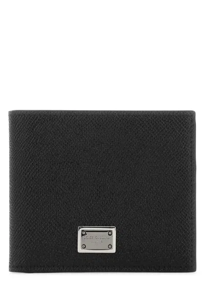 Dolce & Gabbana Calfskin Bifold Wallet With Logo Tag In Black