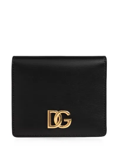 Dolce & Gabbana Portafoglio Nero In Pelle Con Logo Dorato Dolce E Gabbana