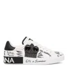 Dolce & Gabbana White Low Top Sneakers With Logo Patch On The Tongue And All-over Print In Leather Man In White