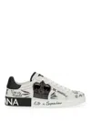 Dolce & Gabbana White Low Top Sneakers With Logo Patch On The Tongue And All-over Print In Leather Man In Multi
