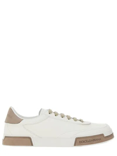 Dolce & Gabbana Portofino Woven Leather Sneakers In White
