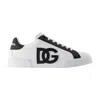 Dolce & Gabbana Portofino Light Strobel Sneakers In Canvas And Calfskin In White