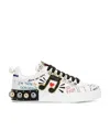 Dolce & Gabbana Music Printed Leather Sneakers With Patch In White