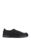 Dolce & Gabbana Round Toe Leather Low Top Sneakers In Black