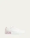 Dolce & Gabbana Portofino White And Pink Low Top Sneakers With Logo In Leather Woman