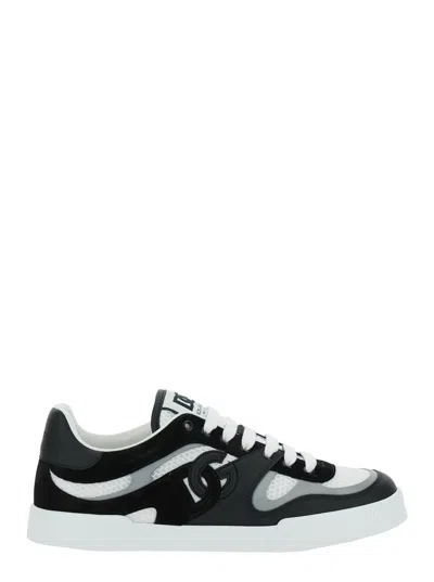 DOLCE & GABBANA DOLCE & GABBANA MEN 'PORTOFINO' BLACK AND WHITE SNEAKERS WITH LOGO PATCH ON THE TONGUE AND LOGO DETA