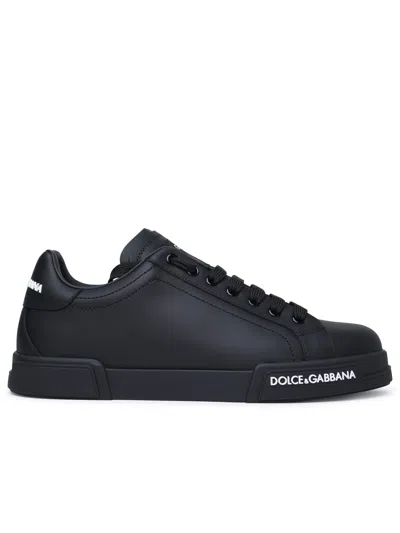 Dolce & Gabbana Portofino Black Calf Leather Sneakers