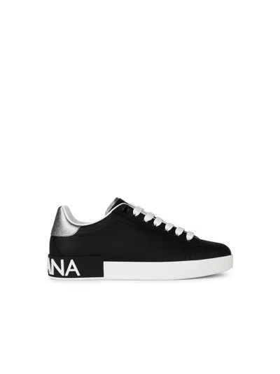 Dolce & Gabbana Portofino Sneakers In Black Leather With Silver Inserts Dolce E Gabbana