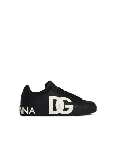 Dolce & Gabbana Portofino White And Black Leather Sneakers
