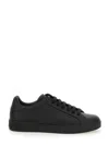 Dolce & Gabbana Portofino Black Low Top Sneakers With Logo Lettering Detail In Smooth Leather Man In Black