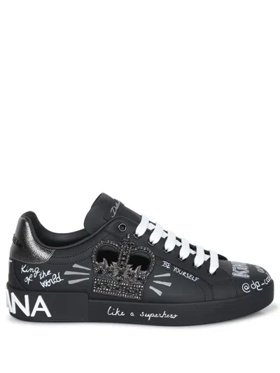 Dolce & Gabbana Portofino Black-silver Sneakers In Black / Silver