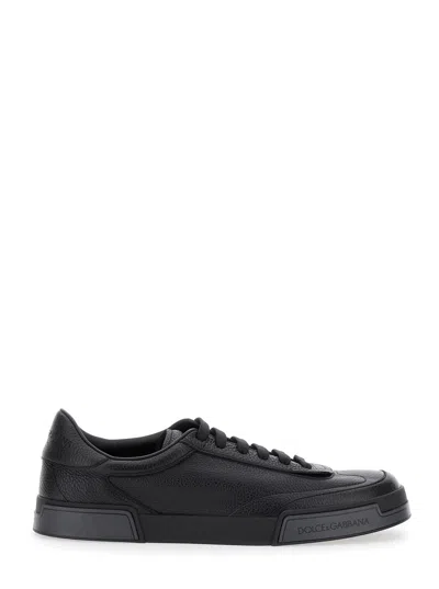 DOLCE & GABBANA DOLCE & GABBANA MEN 'PORTOFINO' BLACK SNEAKER WITH LOGO PRINT ON THE SOLE IN HAMMERED LEATHER MAN