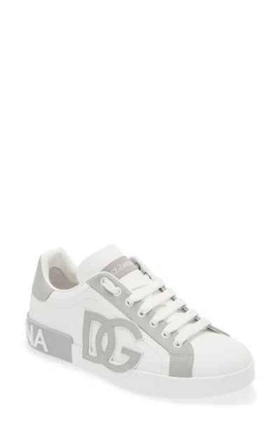 Dolce & Gabbana Portofino Calfskin Sneaker In Bianco/ Bianco