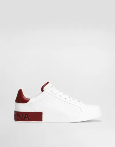Dolce & Gabbana Portofino Calfskin Sneakers In White