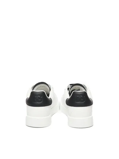 Dolce & Gabbana Portofino Calfskin Sneakers In White Black
