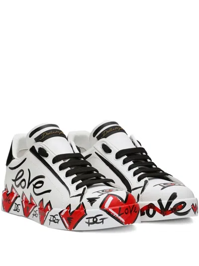 Dolce & Gabbana Portofino Calfskin Sneakers In Multi