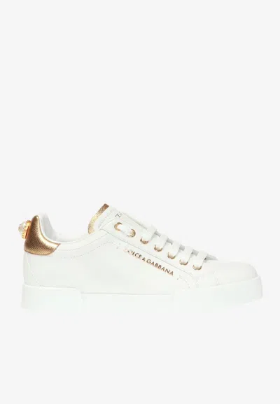 Dolce & Gabbana Portofino Calfskin Sneakers In White