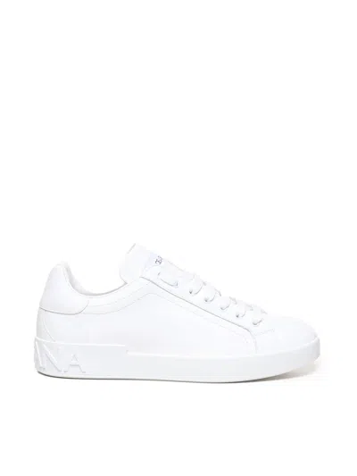 DOLCE & GABBANA DOLCE & GABBANA PORTOFINO CALFSKIN WHITE SNEAKERS