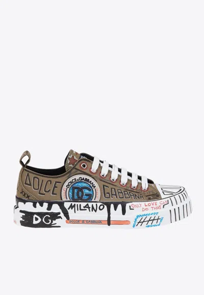 Dolce & Gabbana Portofino Canvas Low-top Sneakers In Khaki