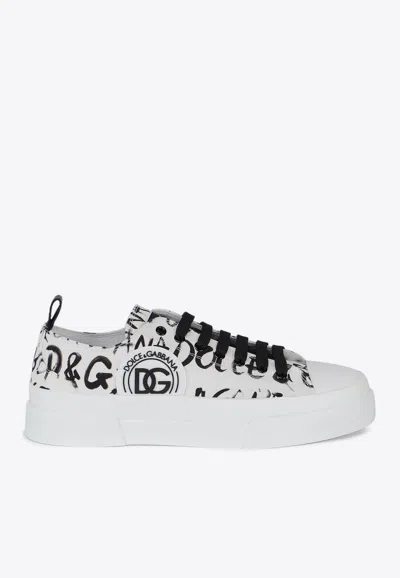 Dolce & Gabbana Portofino Canvas Low-top Sneakers In White