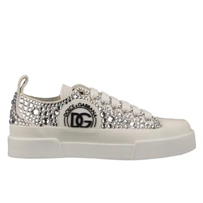 Pre-owned Dolce & Gabbana Portofino Crystal Dg Logo Sneaker Shoes White