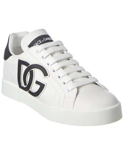 Dolce & Gabbana Portofino Logo-tag Leather Sneakers In White